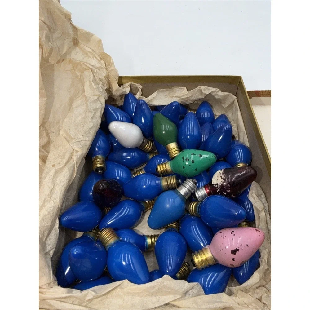 Lot Of 57 Vintage Blue Christmas Light Bulbs Few Asst. C7 And C6 Ribbed